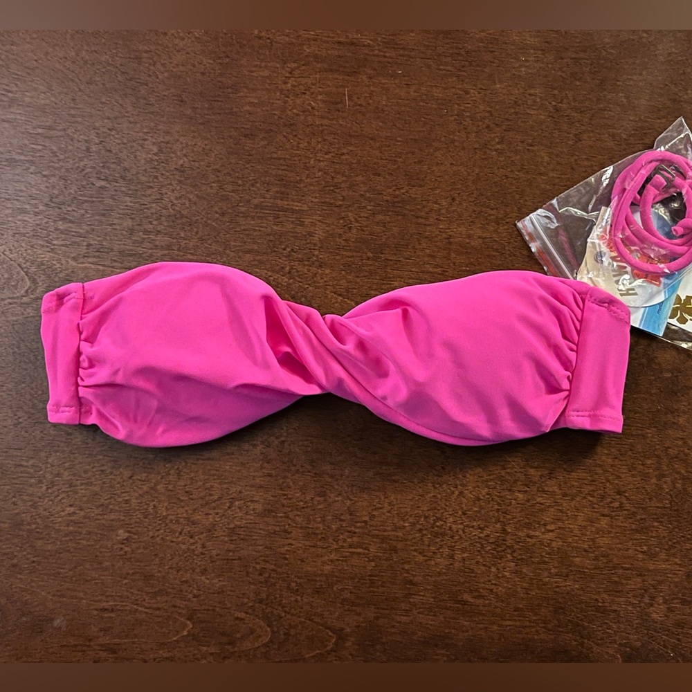 NWT Hawaiian Tropic Swim UPF 50+ Bandeau Bikini Top Hot Pink Women's size Small